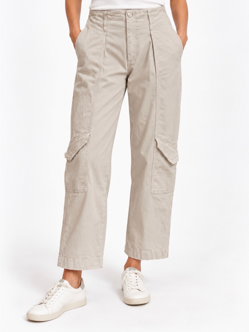 Edwin Harlow Crop Glacier Cream Cargo Pants with Utility Pockets (Orig $149+)